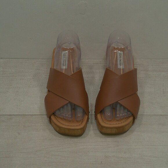 Steve Madden Reto Style Leather Bryna Crisscross Wooden Platform Sandals Size 10 - Picture 5 of 14